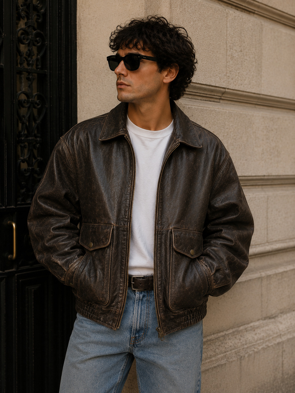Vintage Mens Brown Leather Bomber Pilot Moto Jacket Northeast Outfitters Small